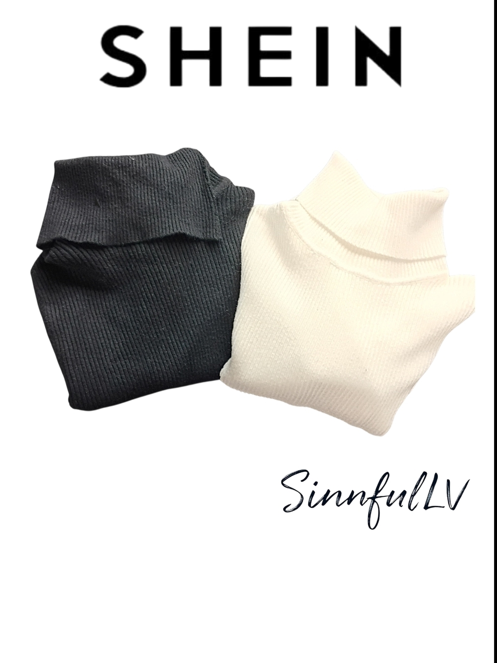 SHEIN Ribbed Mock Neck Tops - Black & White (2-Pack) Size MD